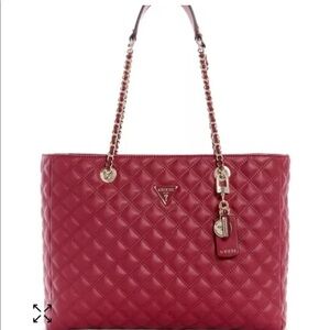 GUESS Women's Cessily Classic Burgundy Quilted Large Tote Bag Handbag Purse New